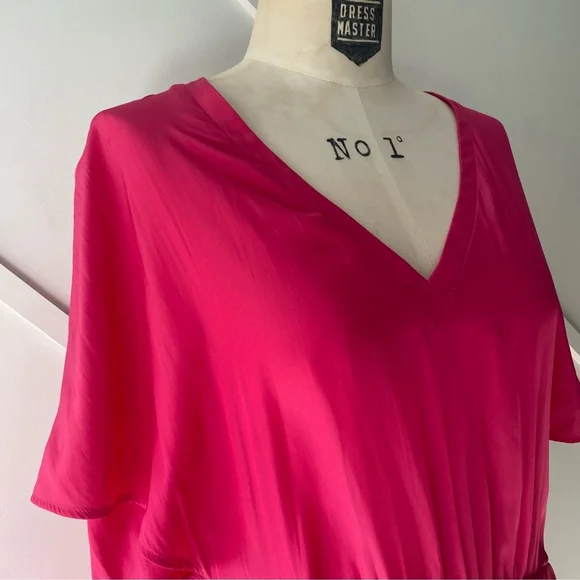 Maje V Neck Short Sleeve Fuschia Pink Flowy Mini Dress - 3 (approx M) - Picture 5 of 16